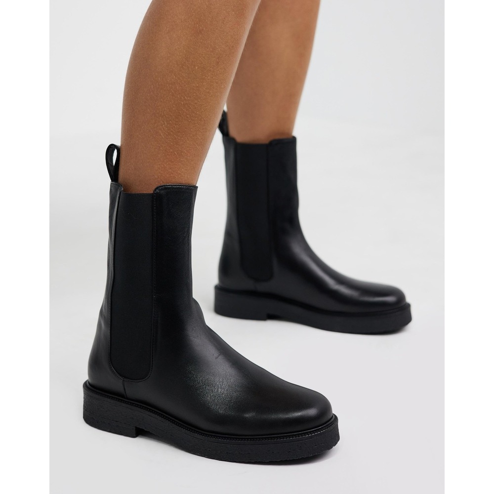 Size 7 - STAUD Palamino Black Leather Tall Chelsea Boots Platform Lug Sole